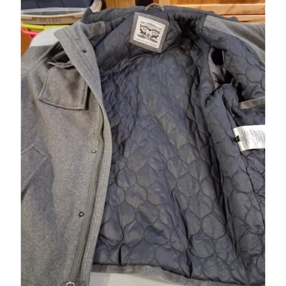 Levis Mens Gray Wool Blend Military-Style Jacket Full-Zip Size L Shoulder Button - Picture 7 of 16